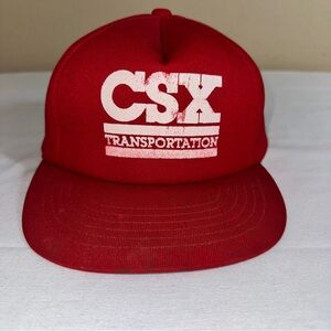 Vintage CSX Transportation Red Trucker Hat SnapBack Mesh Back